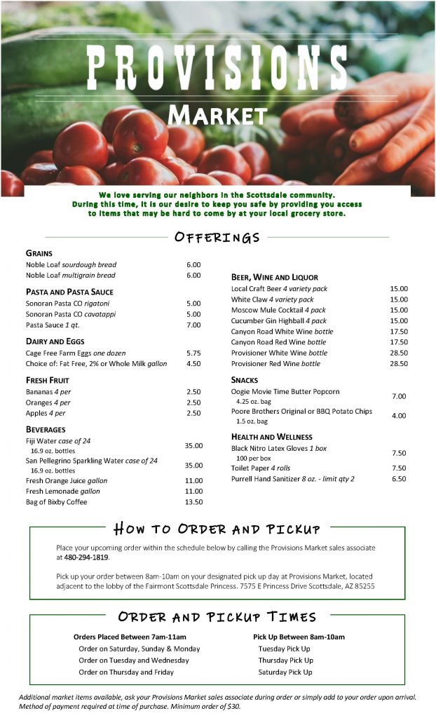 Provisions Market Menu